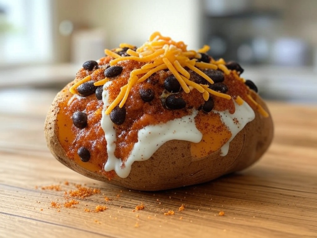 Microwave Sweet Potato with Black Bean Topping